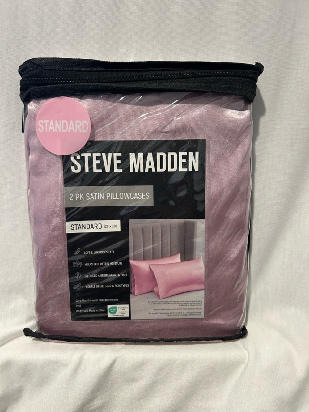 New Steve Madden 2 Pack Of Satin Pillowcases, Soft Pink, Retain Skin Moisture